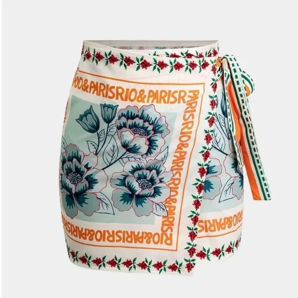 MICAS Floral Print Wrap Mini Skirt Multi print Women’s XS NEW Vacation Resort - Picture 2 of 10